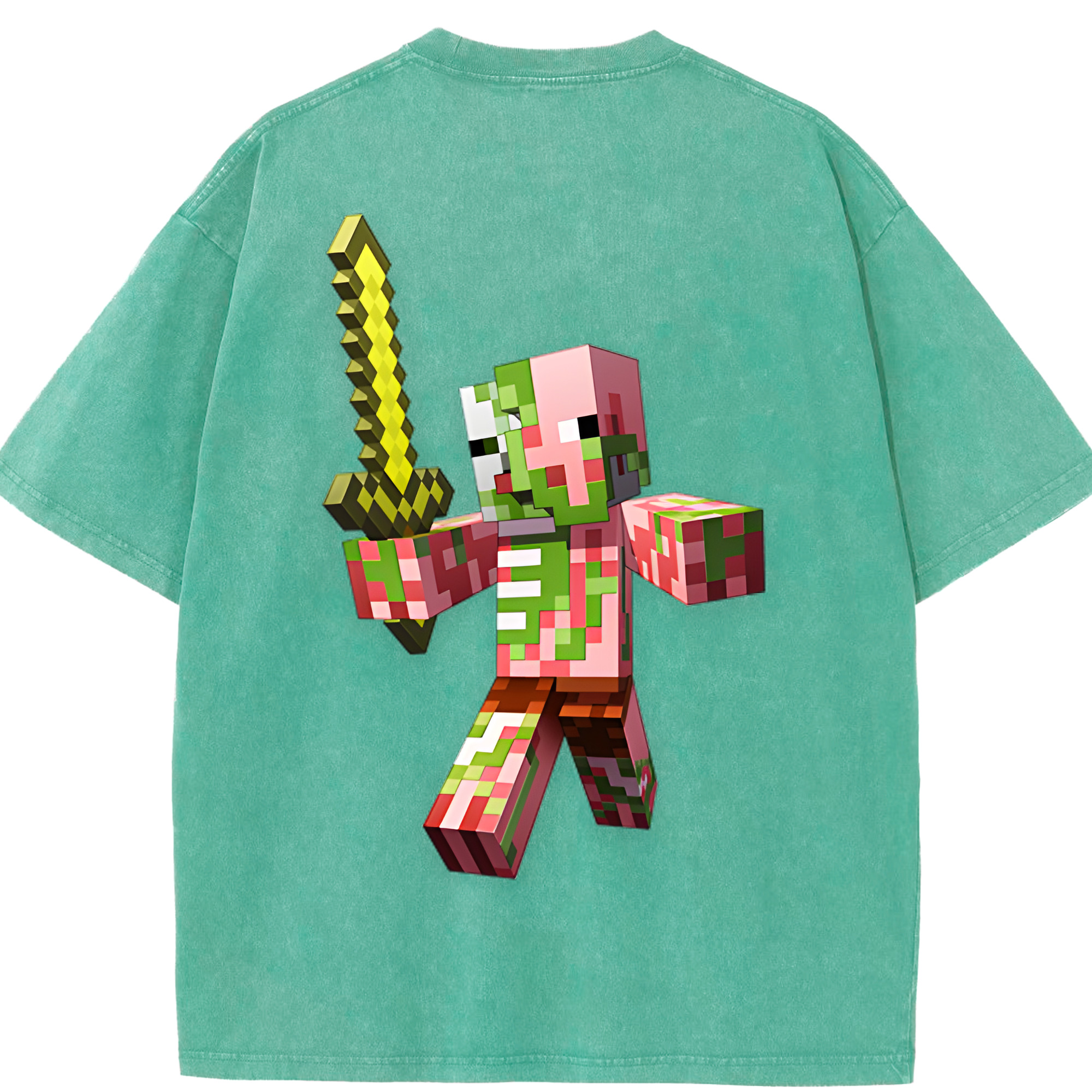（画像用） マインクラフト ブロックの世界 Minecraft MC Block world 綿100% ヴィンテージ風 半袖Tシャツ（背面プリント）